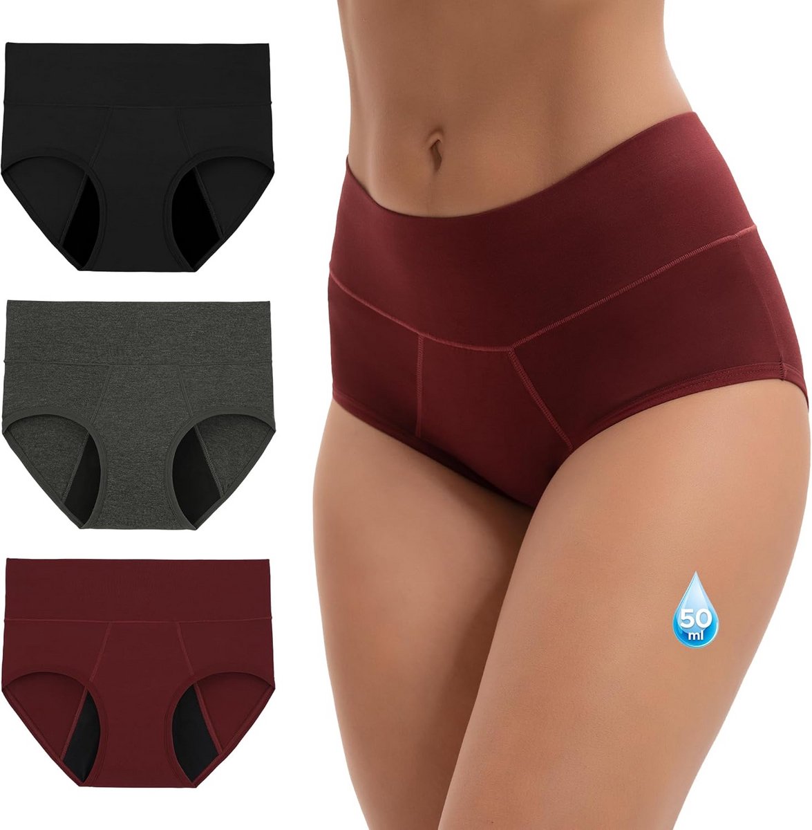 Set van 3 dames menstruatieondergoed met hoge taille voor comfort en zekerheid