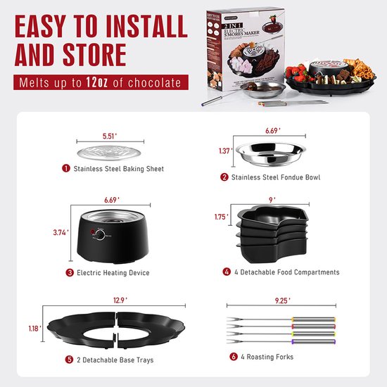 2-in-1 Geïntegreerde Elektrische Hotpot Set - Marshmallow Maker - Losneembare Tray - 4 Houders voor Grillstokjes - Vaste Marshmallow Station - Chocolade Smeltpot — afbeelding 2