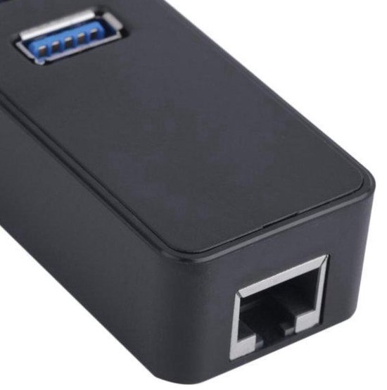 Qost USB 3.0 Hub & Ethernet Adapter - 3 Poorts Splitter - USB 3.0 naar Gigabit Ethernet (LAN) - Zwart - Qost®