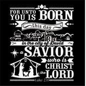 Kerstkaart - Vierkant - 15x15cm - Met envelop - For unto you is born - Christelijke kaart - Majestic Ally - 12 stuks