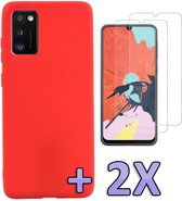 Samsung Galaxy A41 Hoesje Rood - Siliconen Back Cover & 2X Glazen Screen Protector