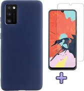 Samsung Galaxy A41 Hoesje Donker Blauw - Siliconen Back Cover & Glazen Screen Protector