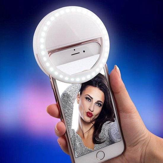Memo Stijl Selfie Ring Flash Light voor Smartphone Frontcam Wit
