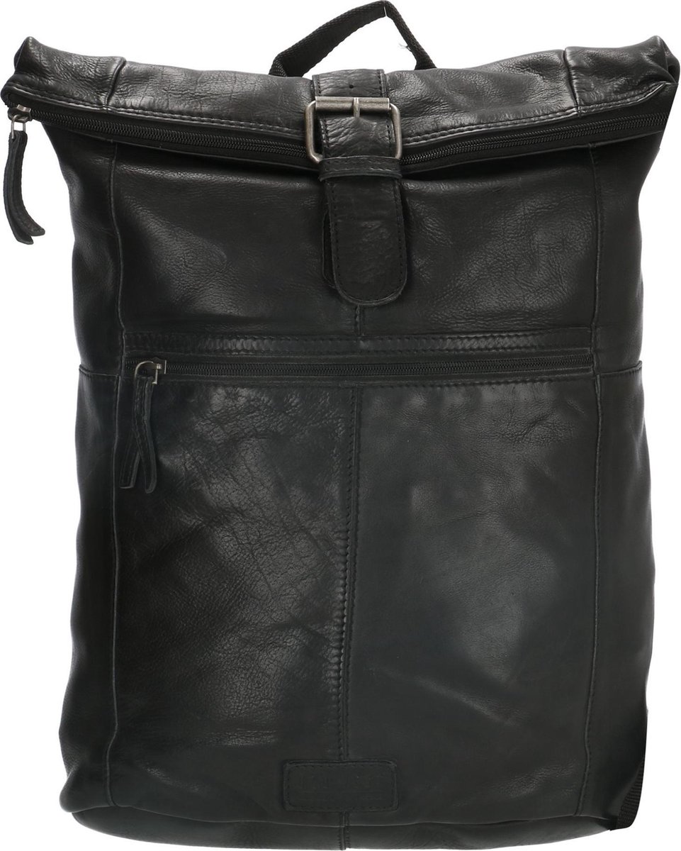 Old West Paint Rock Leren Rolltop Rugtas 13,3 inch - Zwart