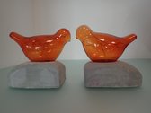 Decoratief beeld set vogel oranje (2 stuks)