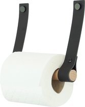 Leren toiletrolhouder (roldrager: rondhout) | ZWART