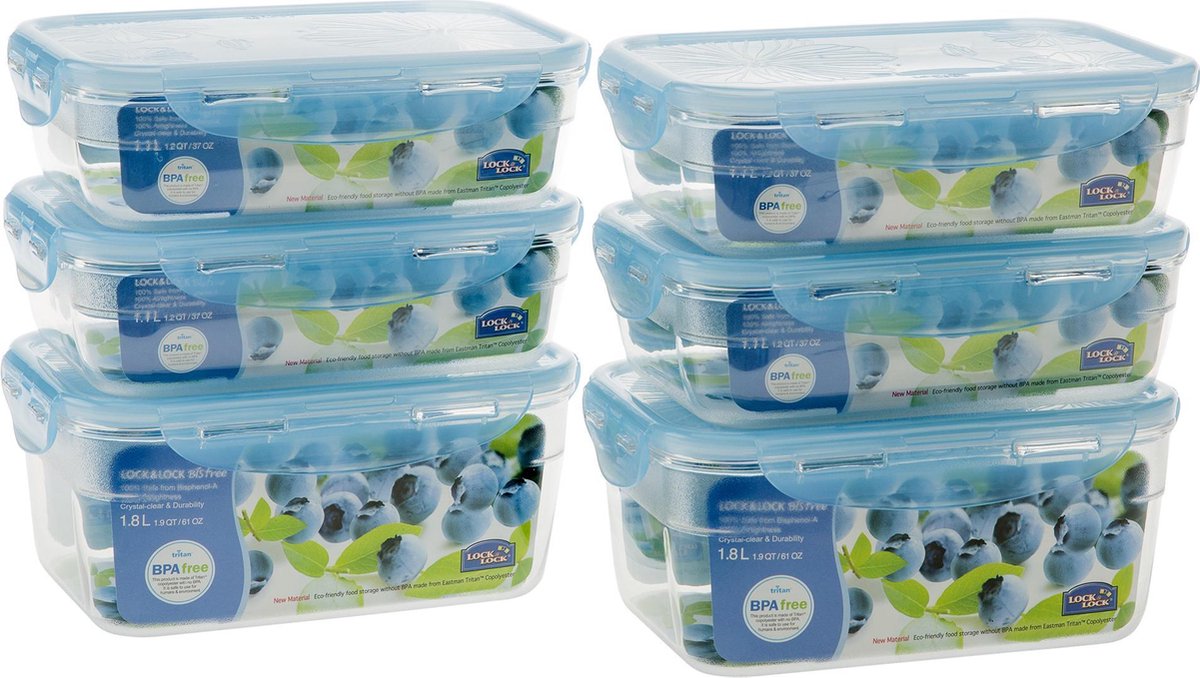 Lock&Lock Vershoudbakjes set met deksel - Meal prep bakjes - Diepvriesbakjes - Diepvriesdozen - Bewaarbakjes - Bewaardozen voedsel - Vershouddoos - Stapelbaar - Luchtdicht - Lekvrij - BPA vrij - PFAS vrij - Transparant - Set van 6 Stuks - LocknLock