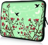 Sleevy 14 laptophoes rode bloemetjes en vogels - laptop sleeve - laptopcover - Sleevy Collectie 250+ designs