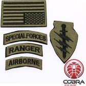 Set militaire patch embleemen Special Forces Ranger Airborn met vlag USA Brons met klittenband