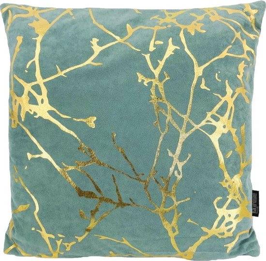 Velvet Marble Green Kussenhoes | Velours - Polyester | 45 x 45 cm | Groen - Goud