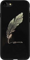 ADEL Siliconen Back Cover Softcase Hoesje Geschikt voor iPhone SE (2022/ 2020)/ 8/ 7 - Bling Bling Glimmend Veren Goud