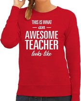 Awesome teacher / lerares / juf cadeau sweater / trui rood met witte letters voor dames - beroepen sweater / moederdag / verjaardag cadeau S