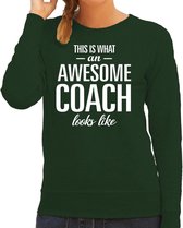 Awesome coach / trainer cadeau sweater / trui groen voor dames S