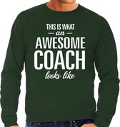 Awesome Coach - geweldige trainer cadeau sweater groen heren - bedankje / verjaardag cadeau XL