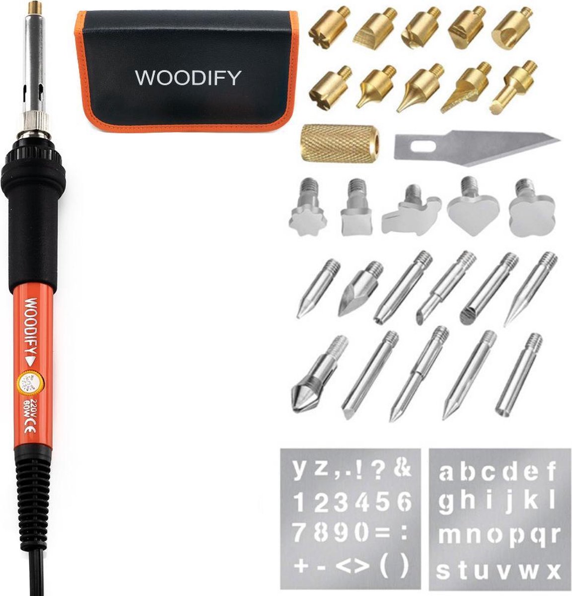 Woodify Houtbrander Set 34 Delig - Pyrografie - Soldeerbout Station voor Houtbewerking - Oranje Opbe