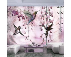 Fotobehang - Flying Hummingbirds (Pink)