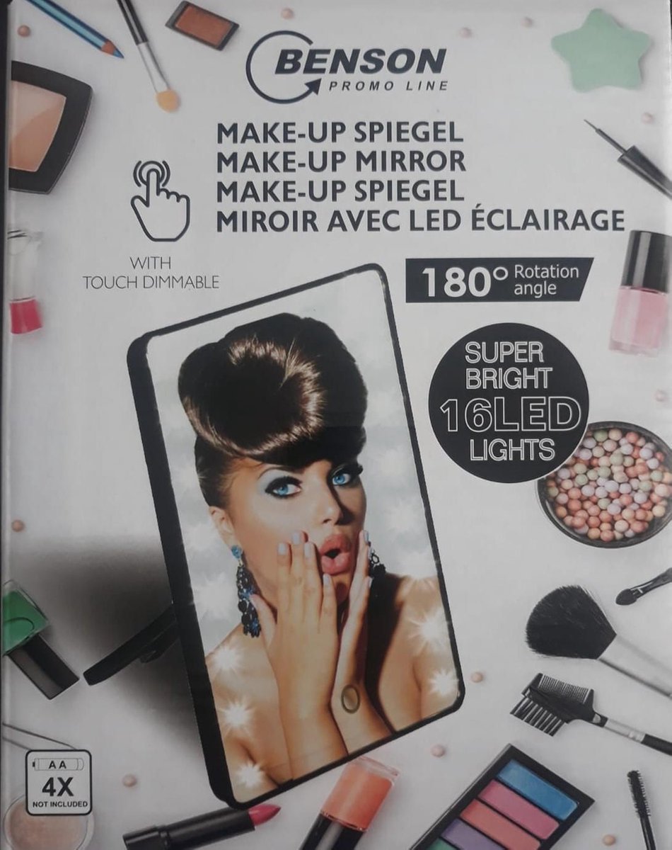 Benson Make Up Spiegel met 16 LED - Cosmetische Spiegels met Touch Dimmer -  Stand | bol.com