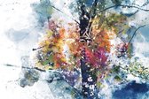 Schilderij - Boom in herfst (print op canvas),  2 maten, Premium print