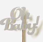Taartdecoratie versiering| Taarttopper| Cake topper |Baby| Oh Baby| Zilver glitter| 14 cm| karton