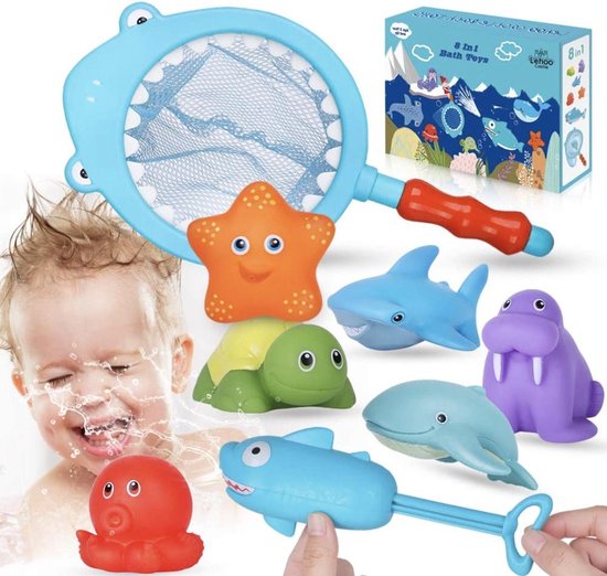 Leehoo - 8 in 1 Badspeelgoed met visnet | Badkuip speelgoed | Water plezier  | Baby... | bol.com