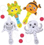 Baker Ross Inkleurbare zeedieren batje en bal spelletjes van hout (5 Stuk) Creatieve Knutselset Voor Kinderen
