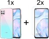 Huawei P40 Lite hoesje siliconen case hoes transparant - 2x Huawei P40 Lite Screenprotector