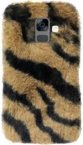 ADEL Siliconen Back Cover Softcase Hoesje Geschikt Voor Samsung Galaxy A6 (2018) - Luipaard Pluche Fluffy Zachte Stof