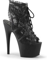 Adore-796LC plateau peeptoe enkellaars met kant en stiletto hak zwart - (EU 37 = US 7) - Pleaser