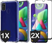 Samsung M21 Hoesje en 2x Samsung M21 Screenprotector - Samsung Galaxy M21 Hoesje Transparant Shock Proof Case + 2x Full Screen Protector Glas