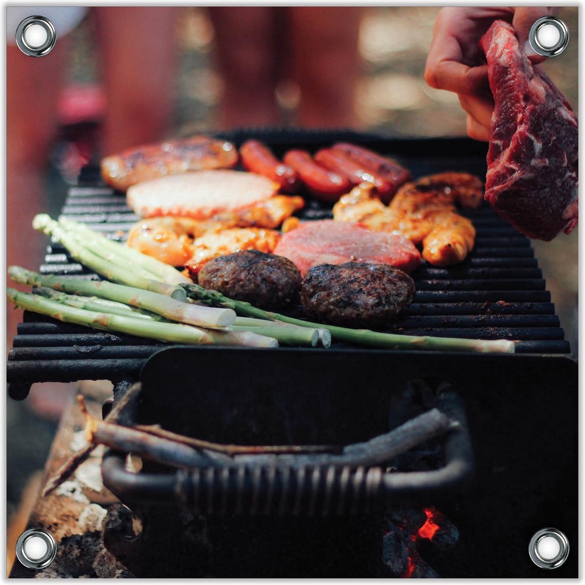 Tuinposter –Vlees op de Barbecue– 50x50 Foto op Tuinposter (wanddecoratie voor buiten en b