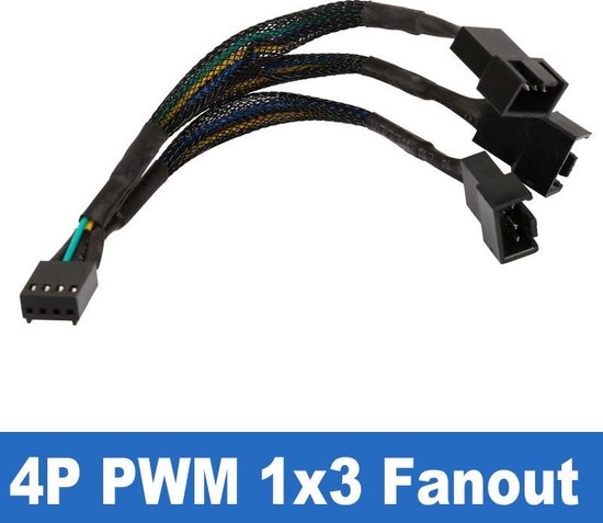 4-pins Case Fan PWM  - 3x 4-pins Case Fan PWM (m) splitter - 25CM - Merkloos