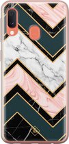 Samsung A20e hoesje siliconen - Marmer triangles | Samsung Galaxy A20e case | zwart | TPU backcover transparant