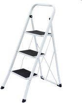 Safety® Huishoudtrap - Keukentrap - 3 treden - Metalen Huishoudladder Inklapbaar - Trapladder Opvouwbaar - Anti-slip - 150KG draagvermogen – huishoud trap – trap – ladder – huisladder - veiligheid
