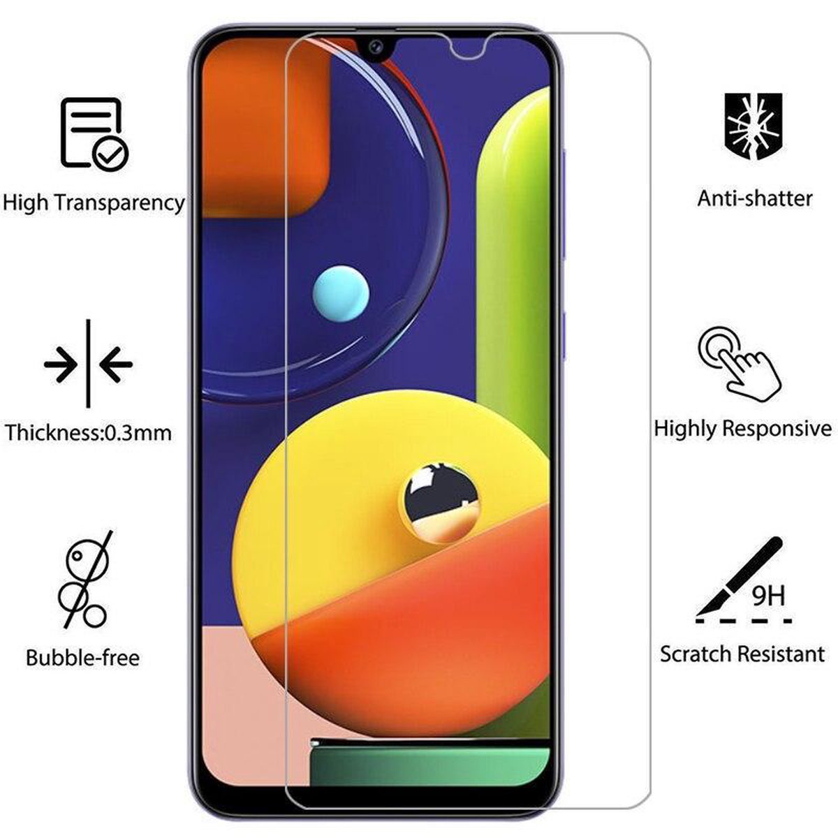 Screenprotector geschikt voor Samsung Galaxy A50S Tempered Glass - 9H Anti burst - Gehard Glas - EPICMOBILE