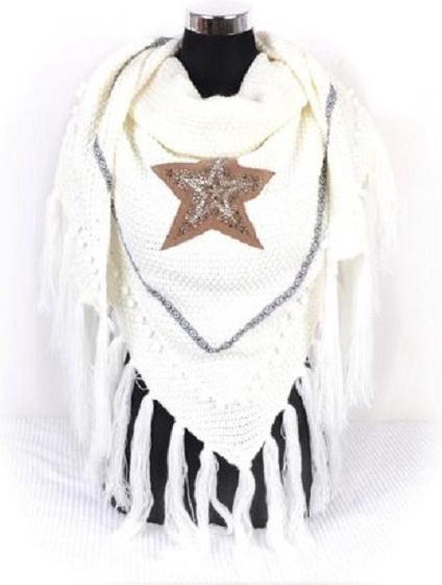 Omslagdoek poncho met ster - driehoek- sjaal wit - dames - sjaals - trendy - -... bol.com
