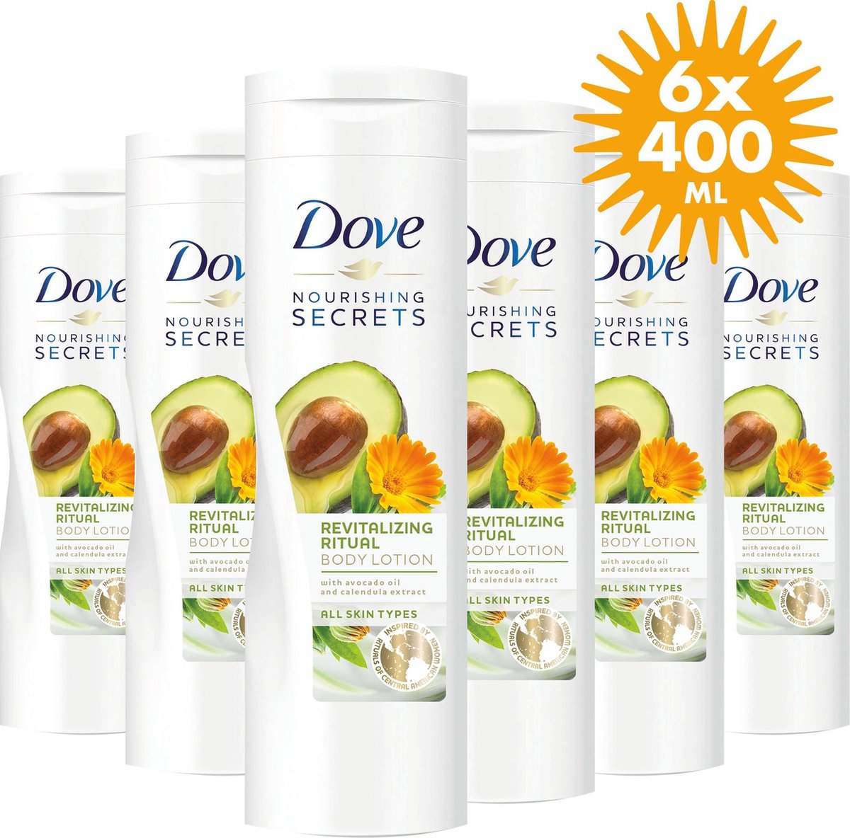 Goedkoopste 6 x 400 ml Dove Bodylotion Invigorating Ritual met Avocado - XXL Voordeelverpakking