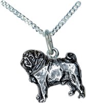 Mopshond hanger plat -merk COOLDOG™ in massief Zilver inclusief ketting