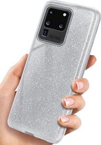 Hoesje Geschikt voor: Samsung Galaxy S20 Ultra Glitters Siliconen TPU Case Zilver - BlingBling Cover