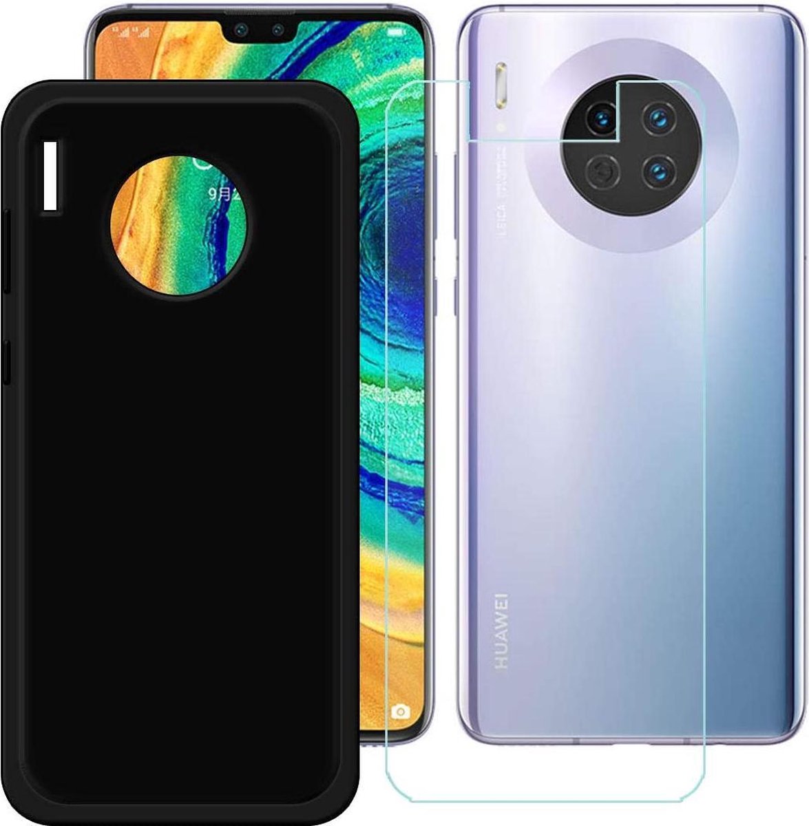 Huawei Mate 30 Hoesje - Soft TPU Siliconen Case & 2X Tempered Glas Combi - Zwart