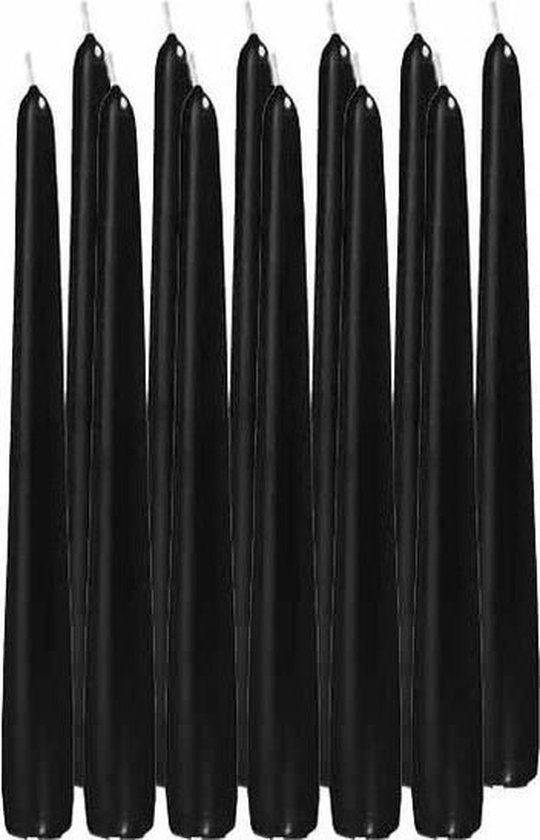 Halloween 12x Zwarte dinerkaarsen 25 cm 8 branduren - Geurloze kaarsen zwart - Tafelkaarsen/kandelaarkaarsen