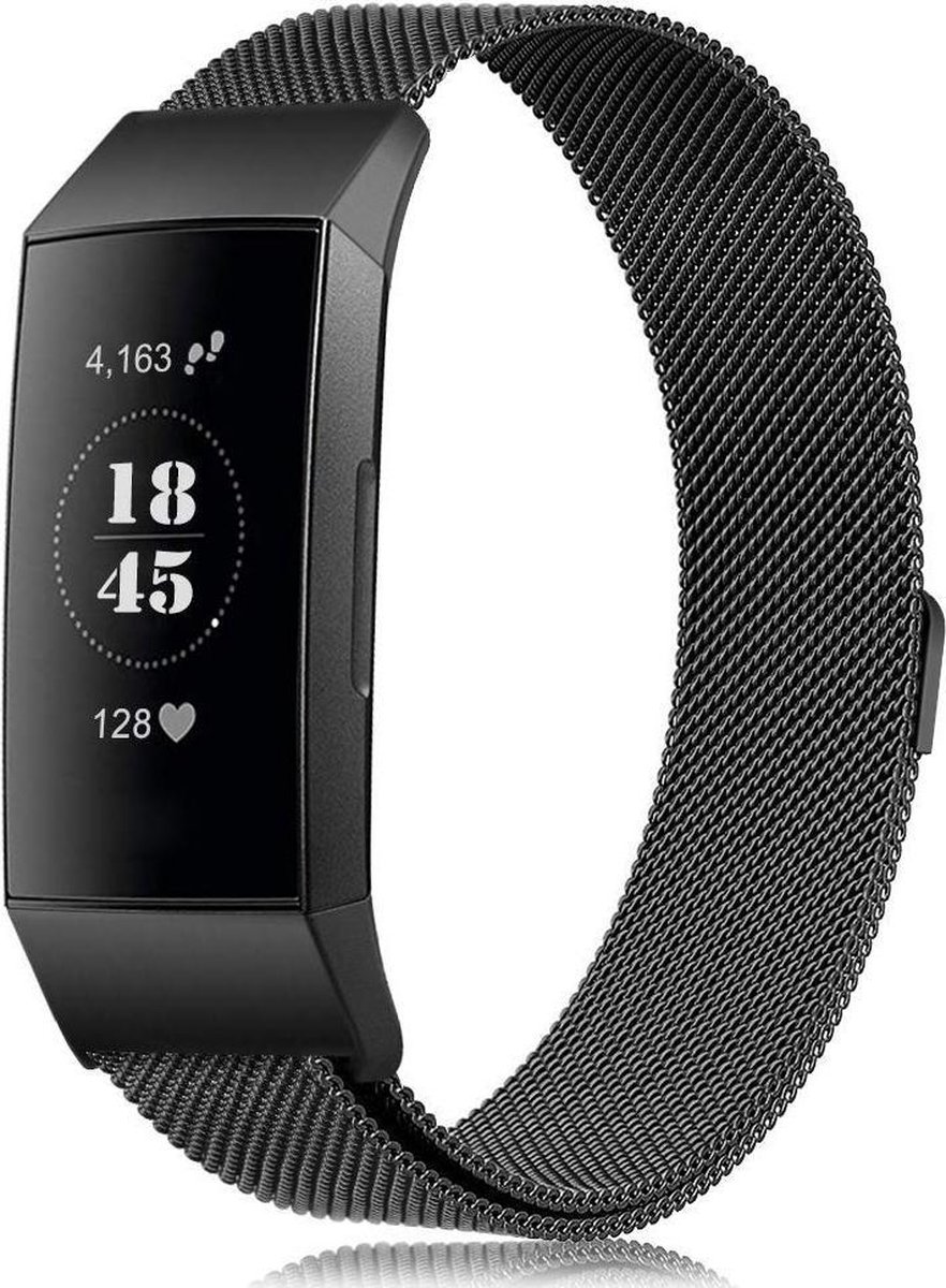 Fitbit Charge 3 & 4 - Wearablebandje - Milanees Bandje - Magnetisch - Zwart
