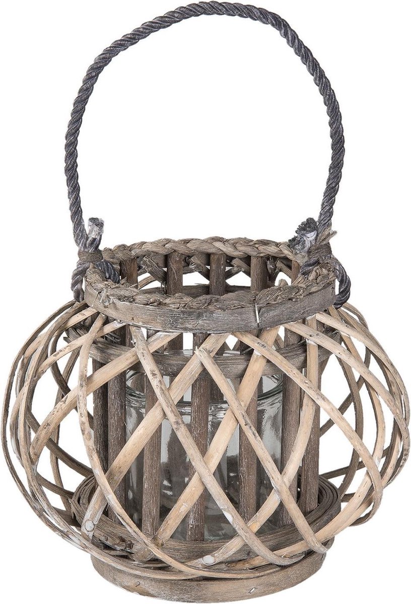 Clayre & Eef Windlicht Ø 28x20 cm Grijs Hout