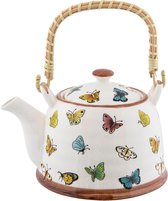 Bol.com Clayre & Eef Theepot met Filter 700 ml Beige Geel Keramiek Rond Vlinders Theekan aanbieding