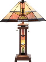 LumiLamp Tiffany Tafellamp 42*42*60 cm E27/max 2*60W Beige, Groen Glas in lood Art Deco Tiffany Bureaulamp Tiffany Lampen