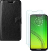 Motorola Moto G7 Play Portemonnee hoesje zwart met 2 stuks Glas Screen protector