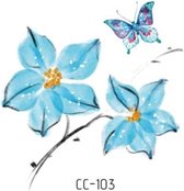 Temporary tattoo | tijdelijke tattoo | fake tattoo | blauwe bloemen met vlinders | 60 x 60 mm