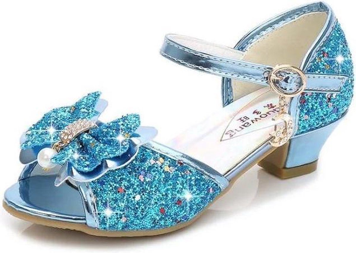 Elsa prinsessen schoenen blauw glitter strikje maat 30 - binnenmaat 19,5 cm  - bij jurk | bol.com