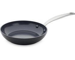 Greenpan Barcelona Aluminium Koekenpan Ø 24 cm – PFAS-vrij – Inductie Koekenpan – Ovenbestendig tot 220°C – Vaatwasserbestendig – Snelle opwarming – RVS handgrepen - Zwart