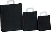 50 zwarte Draagtassen/ papieren tassen In Kraftpapier Met Platte Oren 22x10x28cm (Levering in België 1-2 dagen, naar Nederland 2-4 dagen)