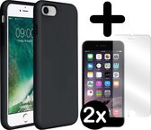 Hoesje Geschikt voor iPhone SE 2020 Hoesje Siliconen Case Hoes Met 2x Screenprotector - Hoes Geschikt voor iPhone SE (2020) Hoes Cover Case - Zwart
